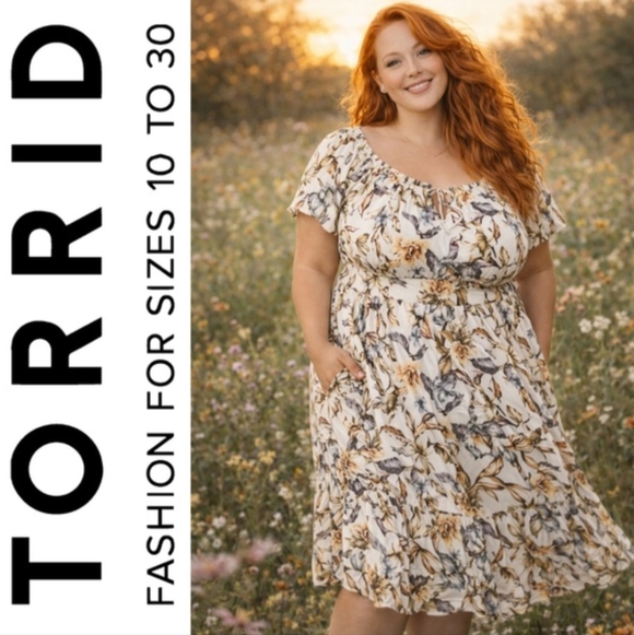 torrid Dresses & Skirts - Torrid Chalis Floral Tea Dress Sz 0 0X L/XL Midi Vacation Tropical Resort Cruise